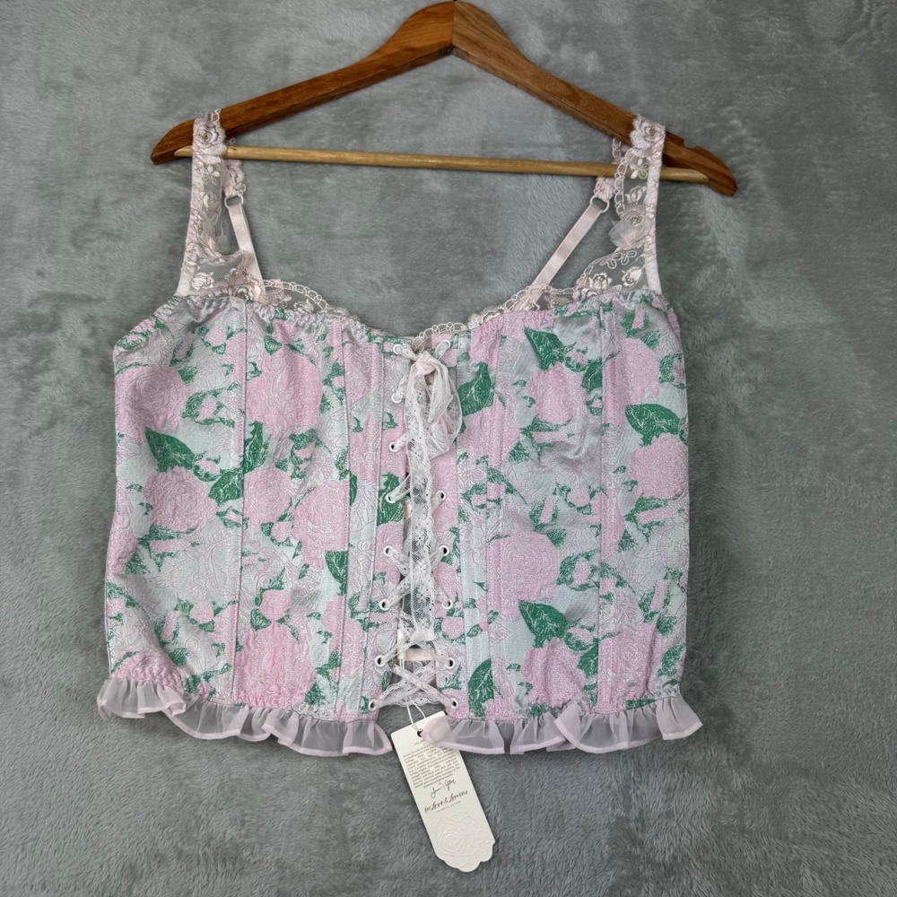 For Love & Lemons x Victoria's Secret Corset Top XL Pink Floral Lace NWT
